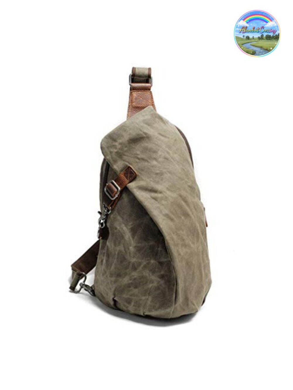 Waxed Canvas Crossbody Sling Backpack Cow Leather Cotton Men Casual Daypack